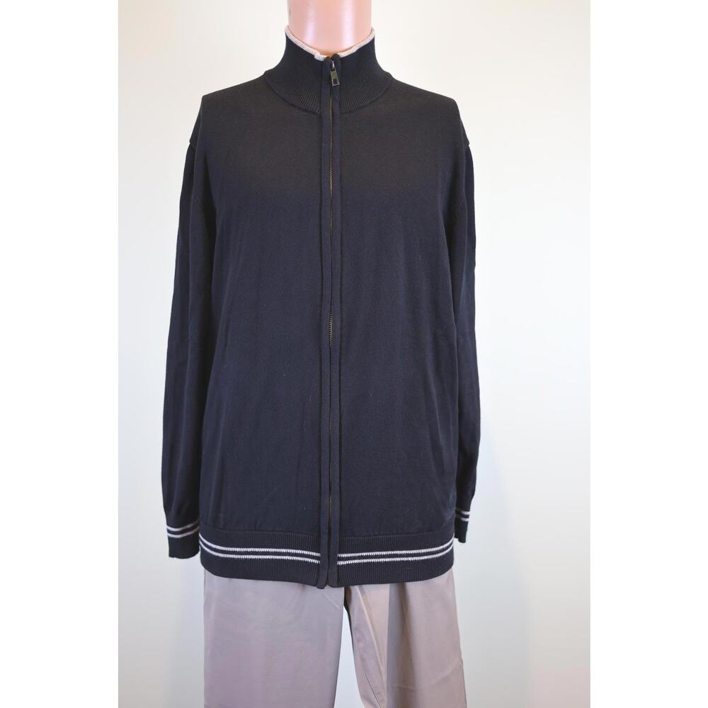 100% Cotton FEICUI Men's Zip-Up Sweater - Classic Black Knit Jacket